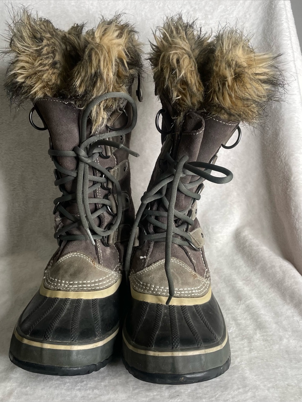 SOREL Joan Of Arctic Women's Boots 7 Gray Suede Waterproof Snow Faux Fur FLAWS - Picture 2 of 9